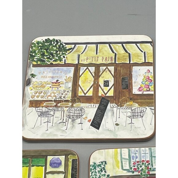 coasters set of 3 café cork back multi color dog cat bird 4x4" each READ - Picture 2 of 8